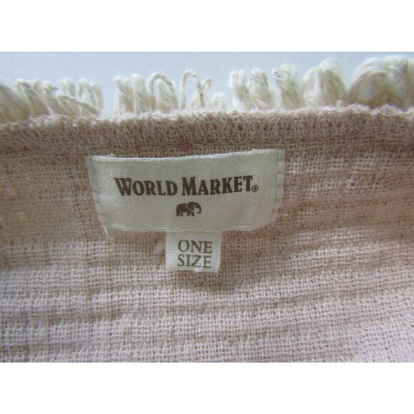 World Market Textured Boho Kimono Jacket Tassel Hem Cream One Size Fringe Cardig - Picture 6 of 9